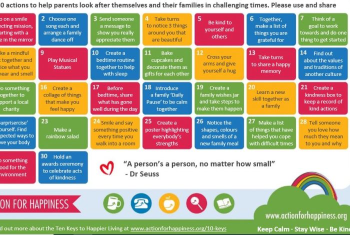 Families action calendar