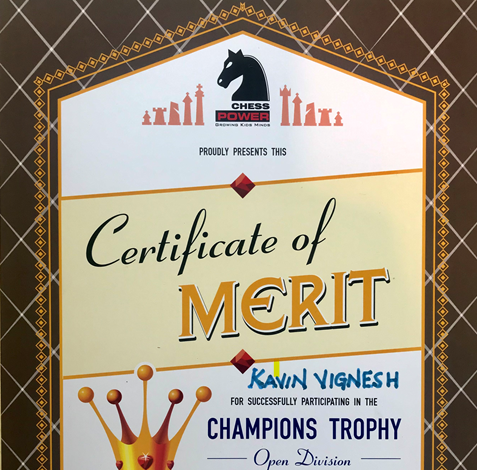 Kavin Vignesh chess award